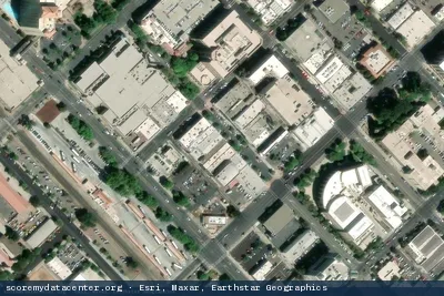 Aerial view of 801 Tenth Street Modesto (Ayera)